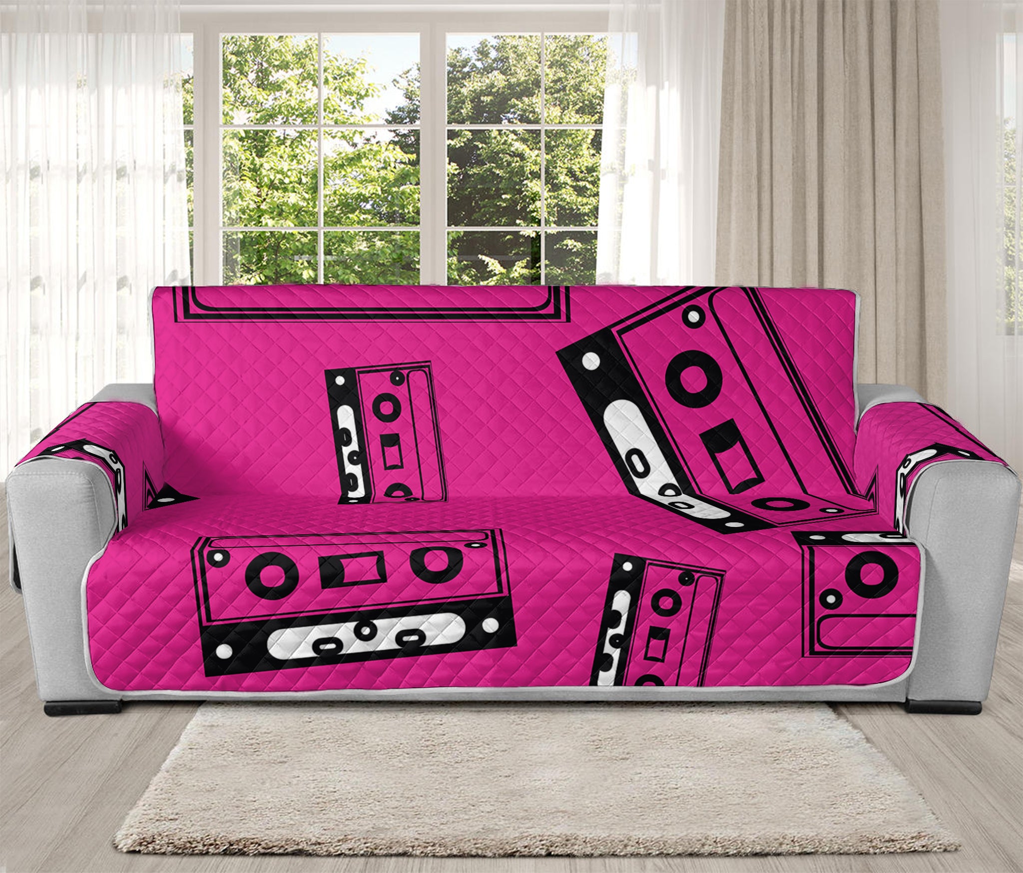 Pink Cassette Tape Pattern Print Oversized Sofa Protector