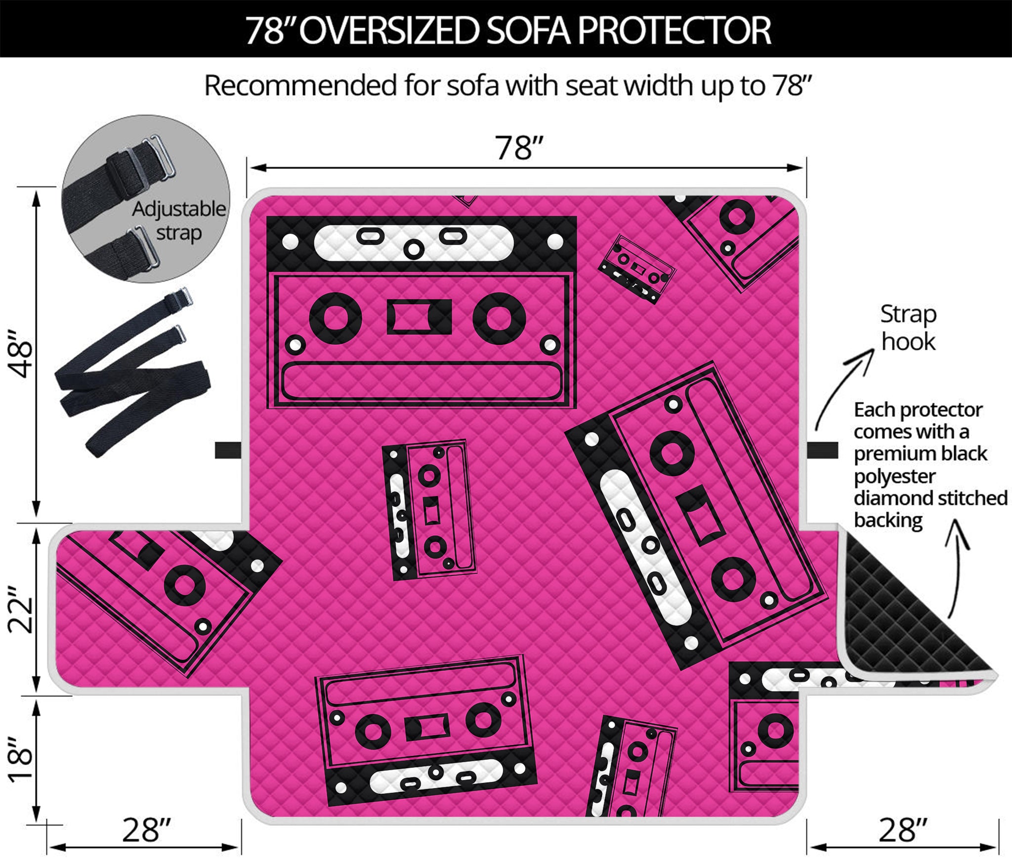 Pink Cassette Tape Pattern Print Oversized Sofa Protector