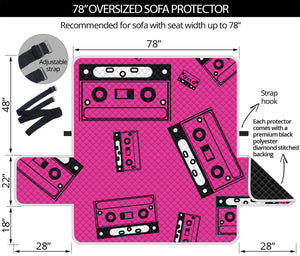 Pink Cassette Tape Pattern Print Oversized Sofa Protector