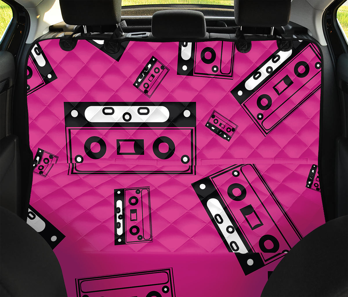 Pink Cassette Tape Pattern Print Pet Car Back Seat Cover