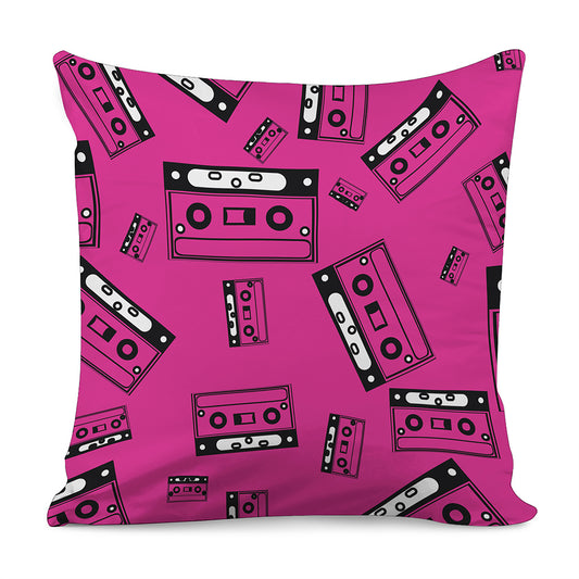 Pink Cassette Tape Pattern Print Pillow Cover
