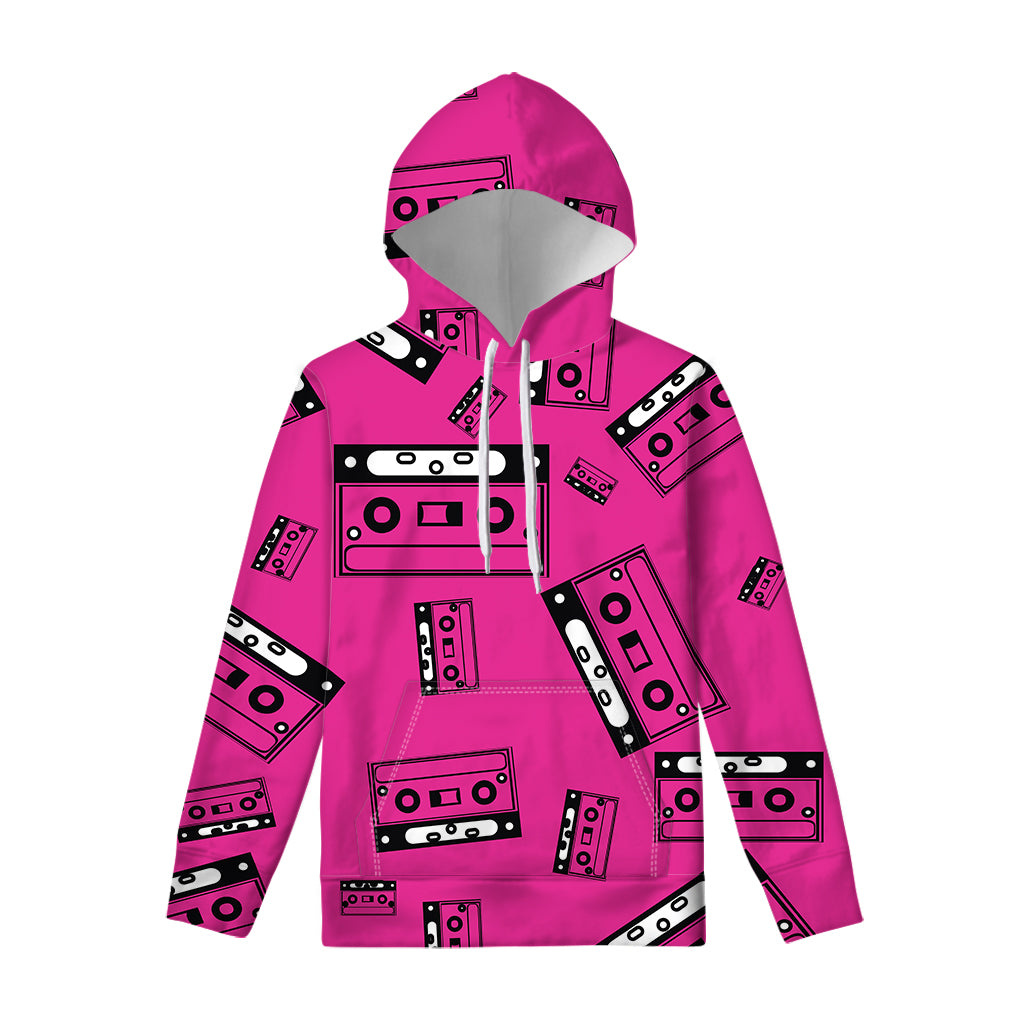 Pink Cassette Tape Pattern Print Pullover Hoodie