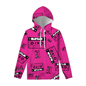 Pink Cassette Tape Pattern Print Pullover Hoodie