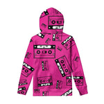 Pink Cassette Tape Pattern Print Pullover Hoodie