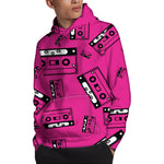 Pink Cassette Tape Pattern Print Pullover Hoodie