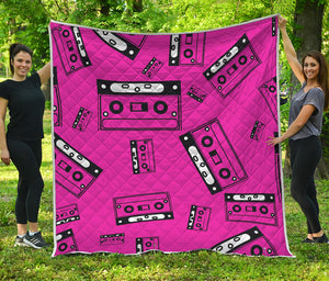 Pink Cassette Tape Pattern Print Quilt