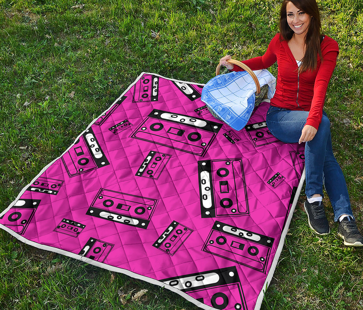 Pink Cassette Tape Pattern Print Quilt