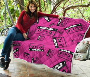 Pink Cassette Tape Pattern Print Quilt