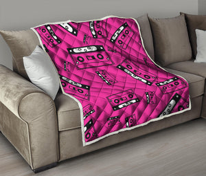 Pink Cassette Tape Pattern Print Quilt