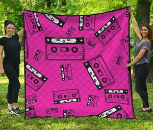 Pink Cassette Tape Pattern Print Quilt