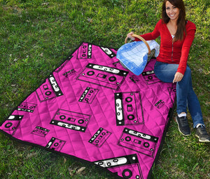 Pink Cassette Tape Pattern Print Quilt