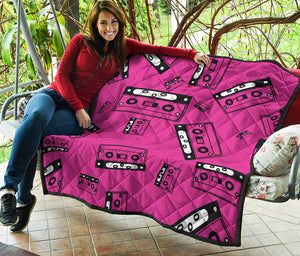 Pink Cassette Tape Pattern Print Quilt