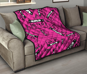 Pink Cassette Tape Pattern Print Quilt