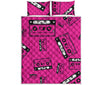 Pink Cassette Tape Pattern Print Quilt Bed Set