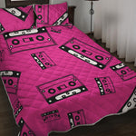 Pink Cassette Tape Pattern Print Quilt Bed Set