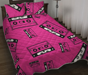 Pink Cassette Tape Pattern Print Quilt Bed Set