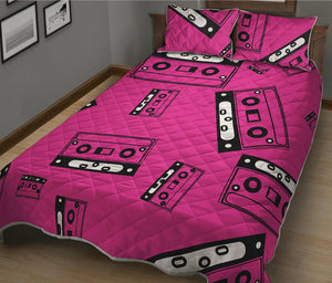 Pink Cassette Tape Pattern Print Quilt Bed Set