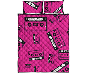 Pink Cassette Tape Pattern Print Quilt Bed Set