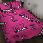 Pink Cassette Tape Pattern Print Quilt Bed Set