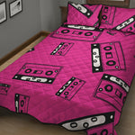 Pink Cassette Tape Pattern Print Quilt Bed Set