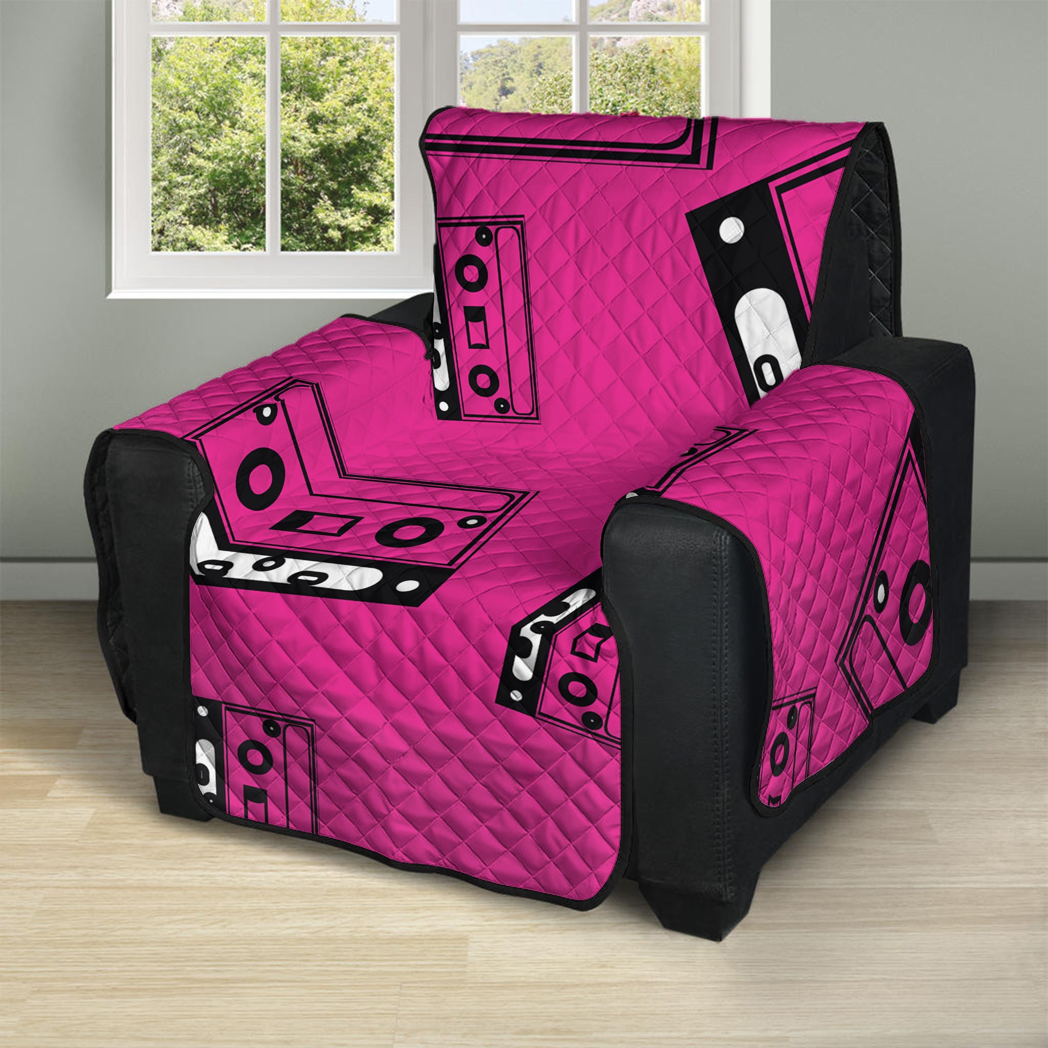 Pink Cassette Tape Pattern Print Recliner Protector