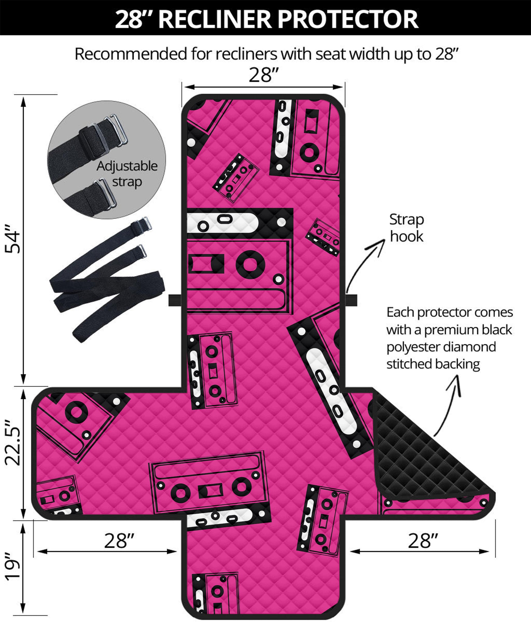 Pink Cassette Tape Pattern Print Recliner Protector