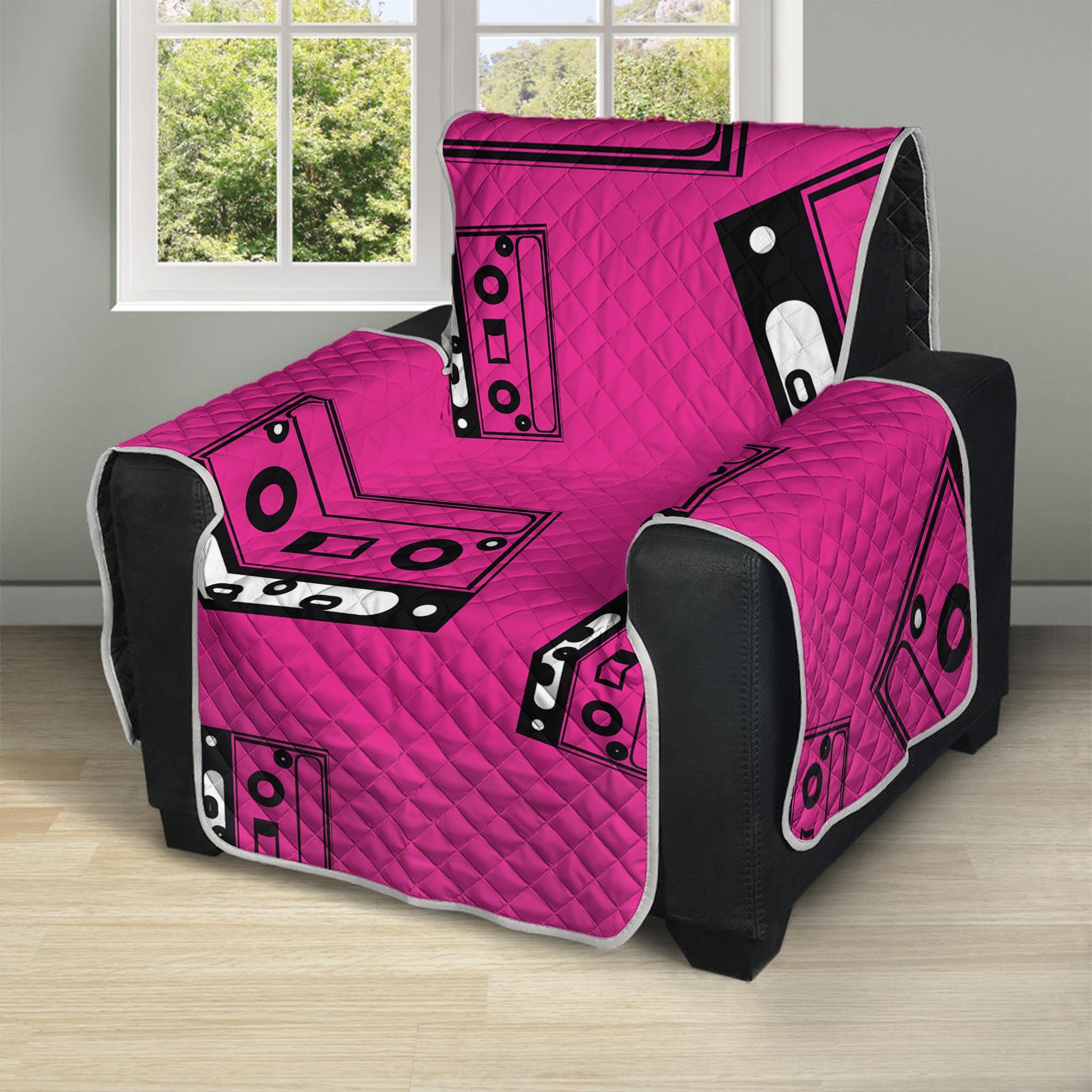 Pink Cassette Tape Pattern Print Recliner Protector