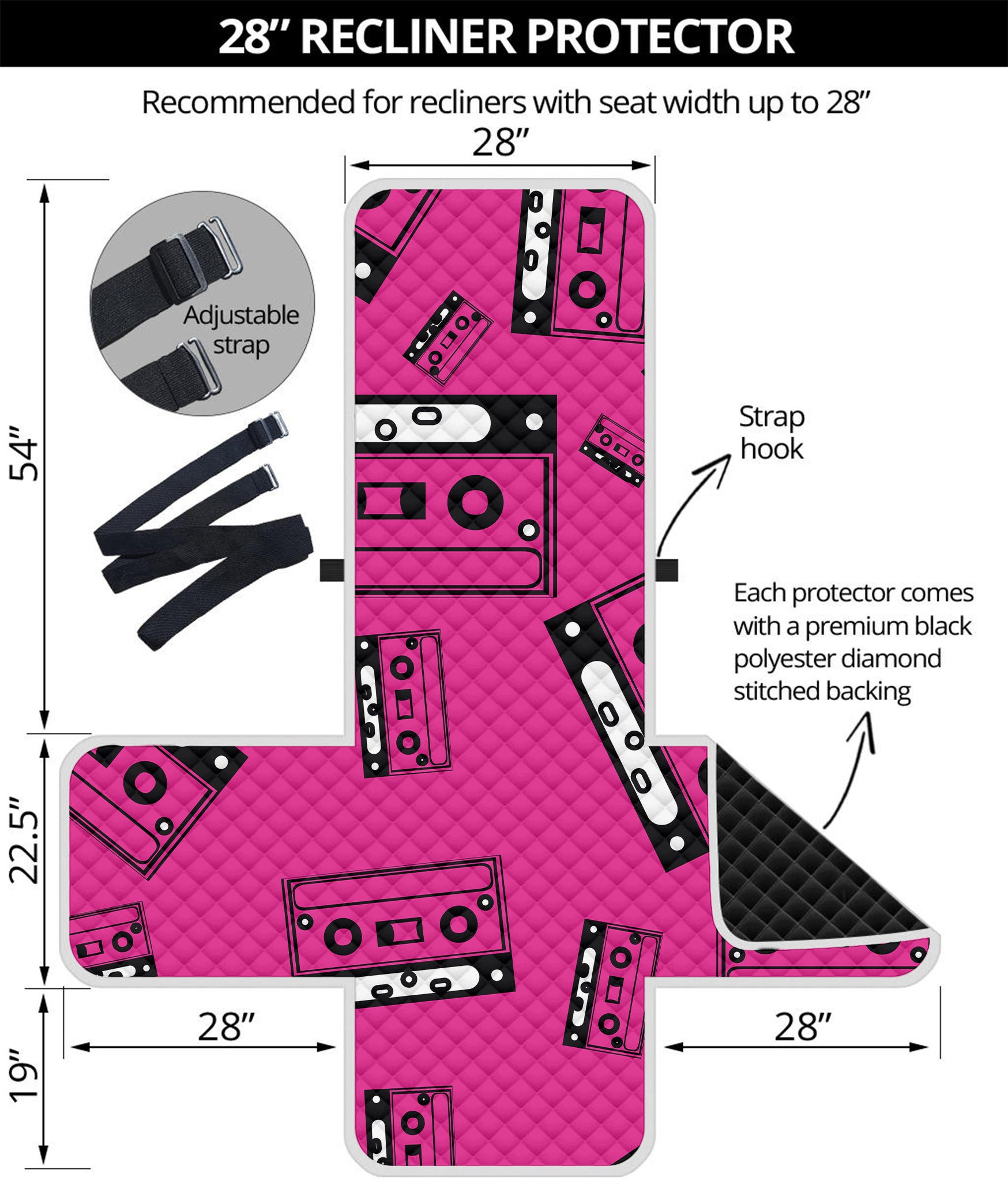 Pink Cassette Tape Pattern Print Recliner Protector