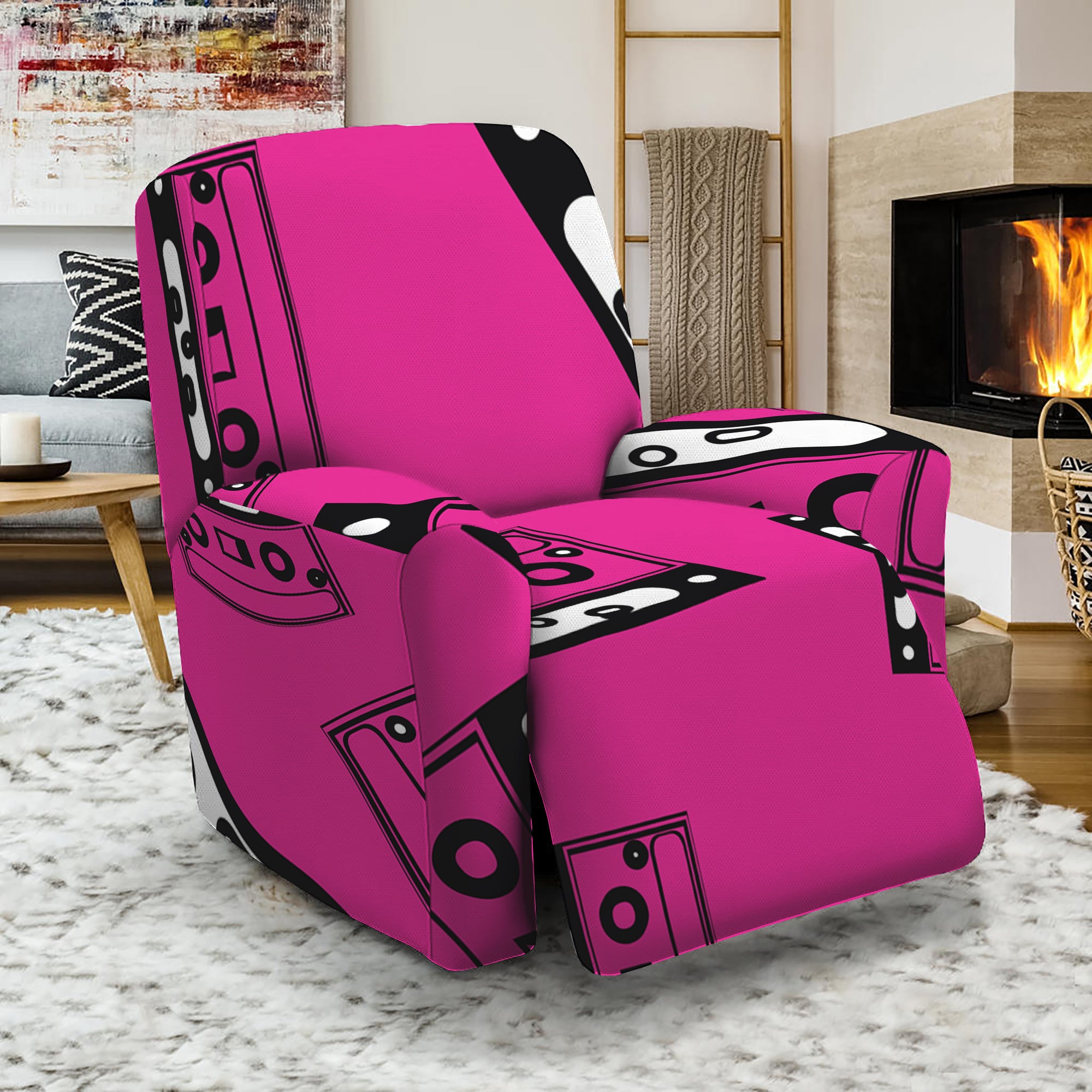 Pink Cassette Tape Pattern Print Recliner Slipcover