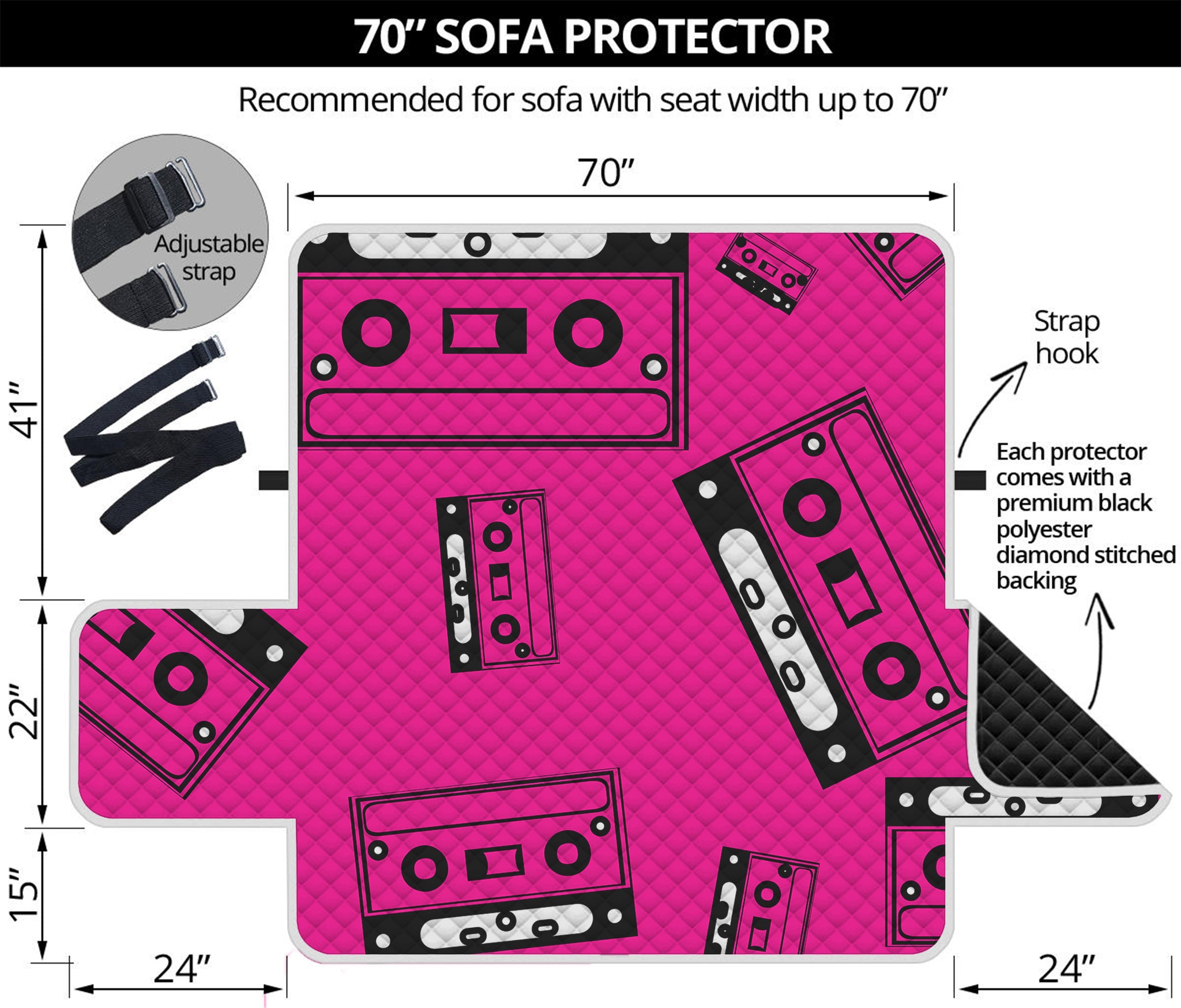 Pink Cassette Tape Pattern Print Sofa Protector