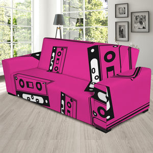 Pink Cassette Tape Pattern Print Sofa Slipcover