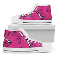 Pink Cassette Tape Pattern Print White High Top Sneakers