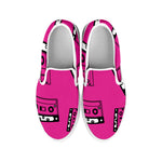 Pink Cassette Tape Pattern Print White Slip On Shoes