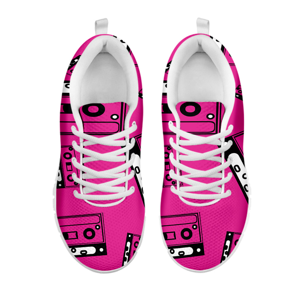 Pink Cassette Tape Pattern Print White Sneakers