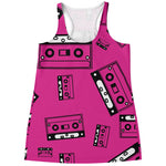 Pink Cassette Tape Pattern Print Women's Racerback Tank Top