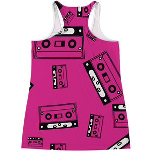 Pink Cassette Tape Pattern Print Women's Racerback Tank Top