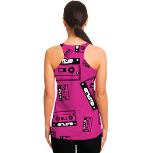 Pink Cassette Tape Pattern Print Women's Racerback Tank Top