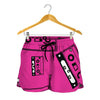 Pink Cassette Tape Pattern Print Women's Shorts