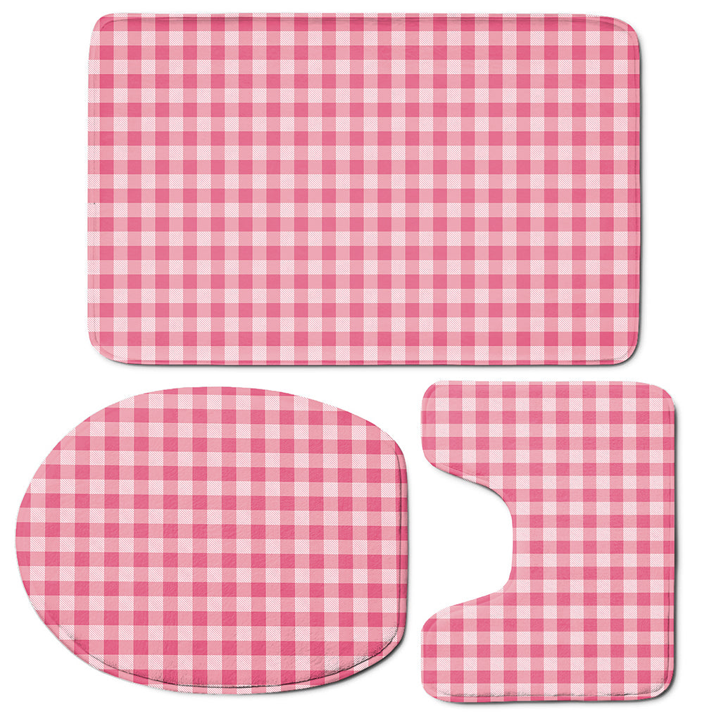 Pink Check Pattern Print 3 Piece Bath Mat Set