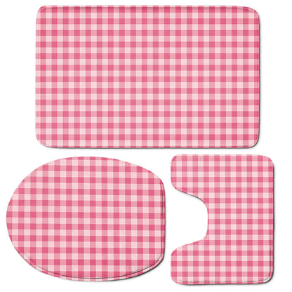 Pink Check Pattern Print 3 Piece Bath Mat Set