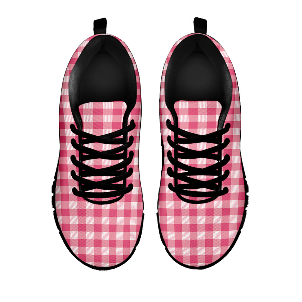 Pink Check Pattern Print Black Sneakers