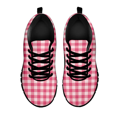 Pink Check Pattern Print Black Sneakers