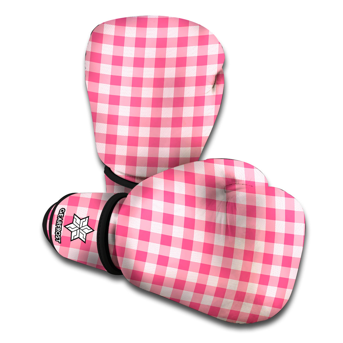 Pink Check Pattern Print Boxing Gloves