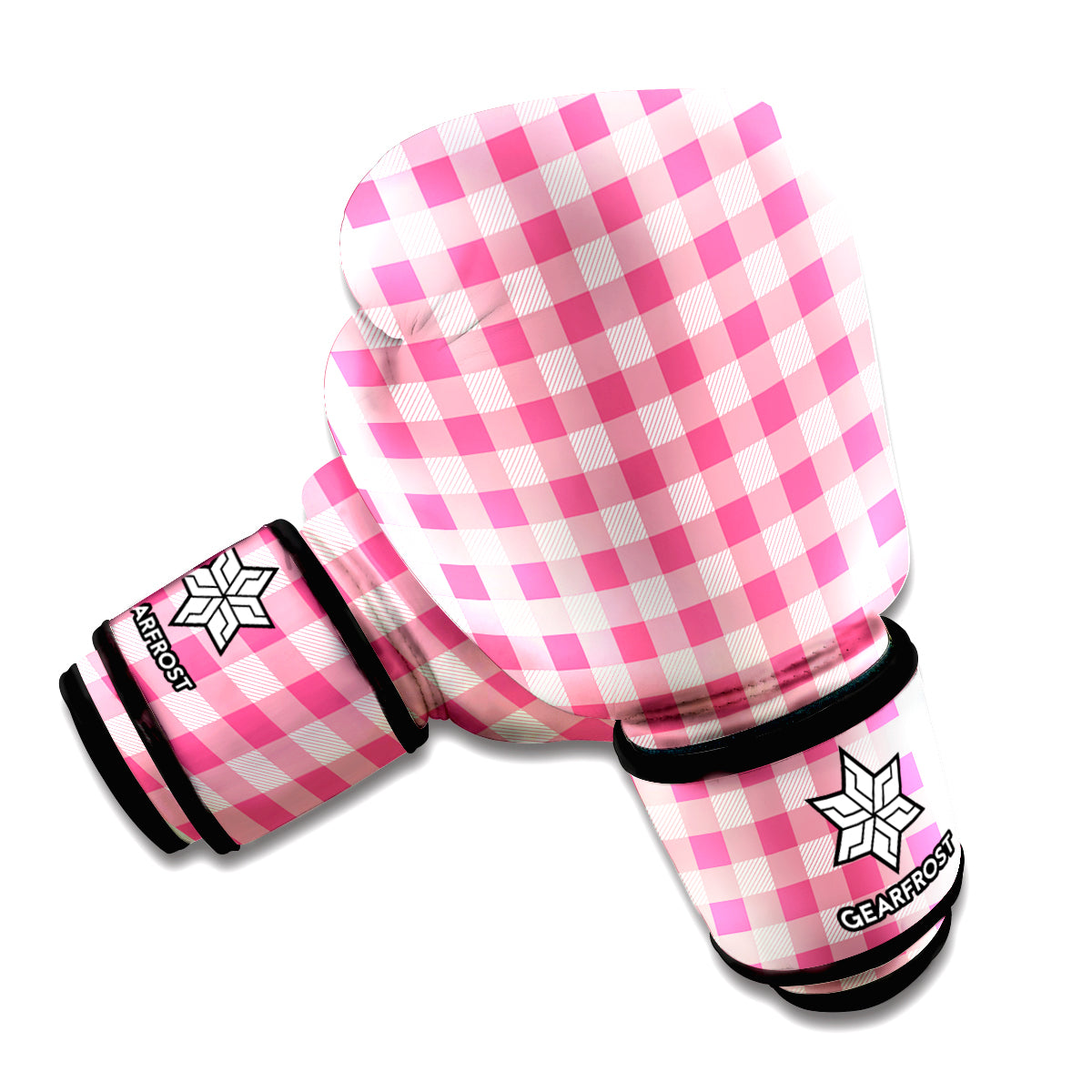 Pink Check Pattern Print Boxing Gloves