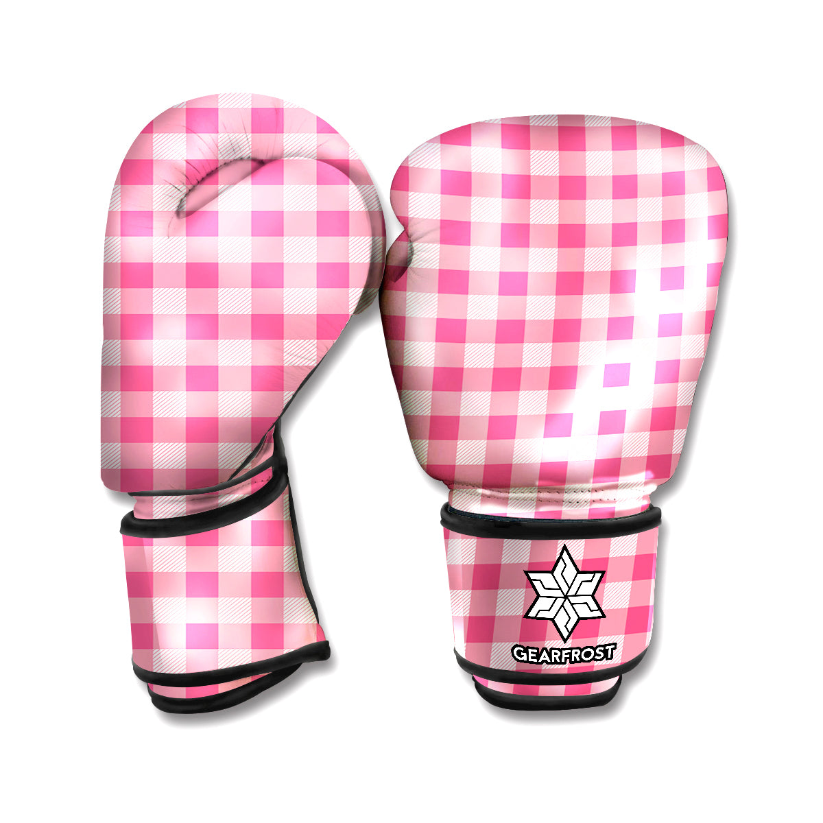 Pink Check Pattern Print Boxing Gloves