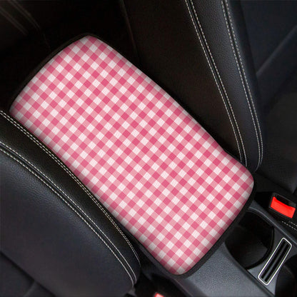 Pink Check Pattern Print Car Center Console Cover