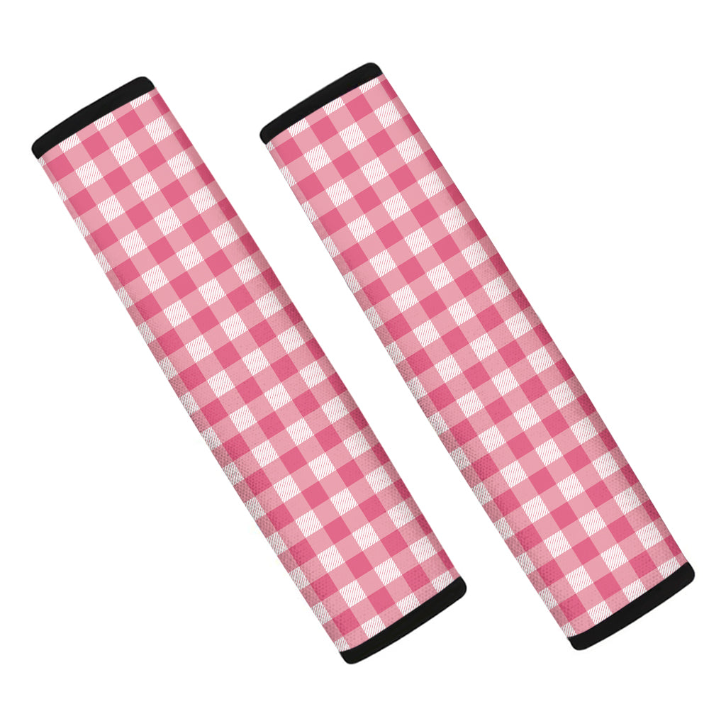 Pink Check Pattern Print Car Seat Belt Covers