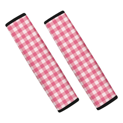 Pink Check Pattern Print Car Seat Belt Covers