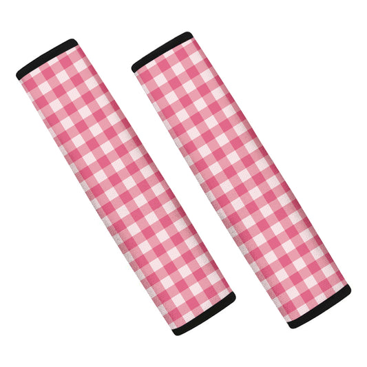 Pink Check Pattern Print Car Seat Belt Covers