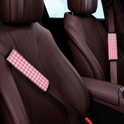 Pink Check Pattern Print Car Seat Belt Covers